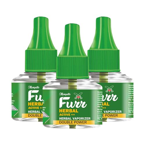 Mosquito Furr Herbal Active++ Double Power Liquid Mosquito Vaporiser Refill Mosquito Vaporiser Refill No Kerosene Oil Poison Free Non- Toxic Chemical-Free (45ml,Pack of 3)