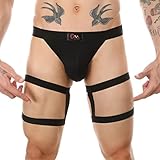 Men's Athletic Supporter Jockstrap Underwear Hollow Out Low Waist Cutout Strappy Bikini Jock Strap Underpants Rave Hot Pants Stage Clubwear with Leg Band Black Medium