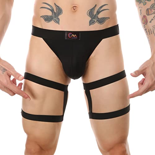 Men's Athletic Jockstrap Underwear Hollow Out Low Rise Strappy Cutout Bikini Jock Strap Rave Underpants with Leg Band