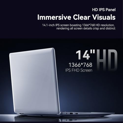Image of 14 inch HD Laptop, Intel Celeron N3350 (Up to 2.4GHz), 8GB DDR4 RAM, 256GB SSD, Windows 10 Pro, Lightweight Notebook for Home, School, Business, WiFi, Bluetooth, HDMI, USB 3.0 (N3350-8+256)