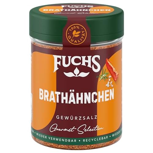 Fuchs Gourmet Selection Klassisch/Heimisch – Brathähnchen Gewürzsalz, nachfüllbares Hähnchen Gewürz, Salz zum Würzen von gebratenem Geflügel-Fleisch, vegan, 80 g