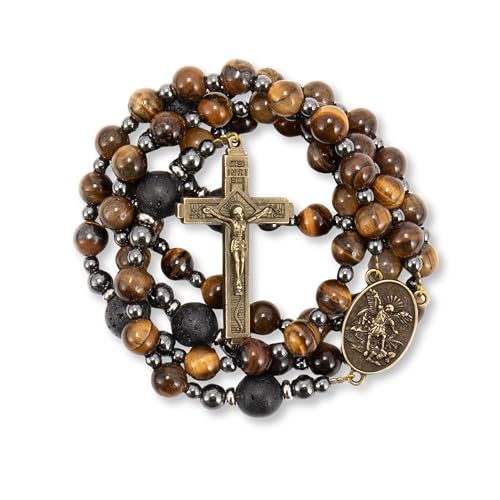 Chapelet pour hommes Nazareth Store avec perles œil de tigre et croix