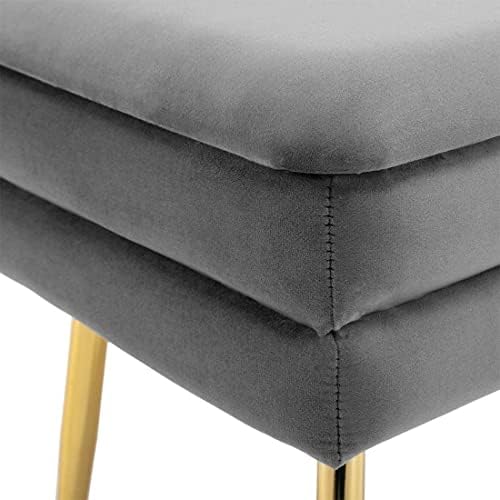 iropro Large Storage Ottoman Box with Gilded Metal Legs & Removable Cover, Storage Ottoman Box Toy Chest and Footstool, Velvet Pouffe Foot Stool for Home Living Room Bedroom Office (Grey)