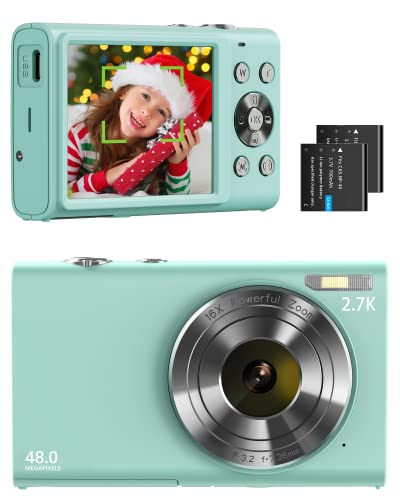 Digitalkamera, 1520P Autofokus Kompaktkamera FHD 48MP Fotokamera Vlogging Kamera mit 2,8 Zoll Bildschirm, 32GB Speicherkarte, 16X Digital Zoom, tragbare Mini-Kamera für Kinder Cover