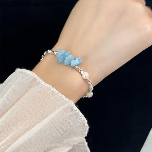 2 Pieces Sea Glass Bracelet with Mint Green Blue Glass and Freshwater Pearls, Boho Jewelry for Women4