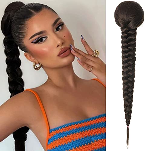 Braided Ponytail Hair Extension 16 Inch Drawstring Ponytail Dark Brown Clip In Hair Ponytail Braiding Hair Medium Long Box Braided Hair Drawstring Ponytail for Women