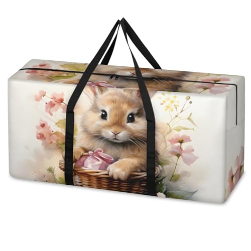 East Bunny Extra Large Moving Bags Heavy Duty Storage Bags Fantastic Rabbit Cloth Wrap Around Handles Double Zipper Reusable Convenient Foldable Storage Tote for Travel Camping Space Save