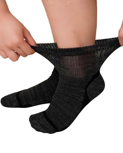 ZFSOCK Calcetines Diabeticos Hombre Mujer: Calcetines Bambu Sin Costuras Sin Goma Verano Extra Anchos No Aprietan para Pies Hinchados - Negro​ 1 Pare Talla 39-42