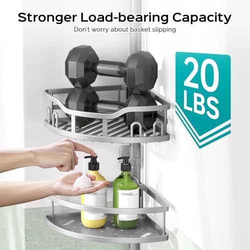 image for HAMITOR Corner Shower Caddy Tension Pole: Rustproof 4-Tier Bathroom Or