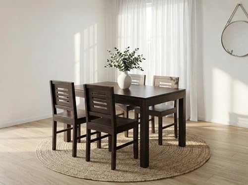 Image of RECTART Solid Wood Dining Table Set with Chairs for Living Room Home | Wooden Dining Room Sets Furniture for Hotels and Restaurants | (Arbun-Top-W, 4 Seater)