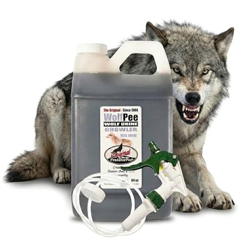 PredatorPee Wolf Urine, Territorial Marking Scent, Creates Illusion that Wolf is Nearby, Natural Coyote and Fox Deterrent, 64oz Growler