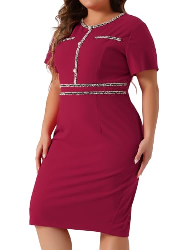 Image of Agnes Orinda Women Plus Size Button Crew Neck Vintage Bodycon Pencil Dress