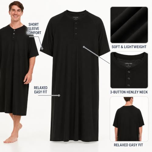 Image of Mens Nightshirt Short Sleeve Lounge, Sleep Shirt, Mens Nightshirt