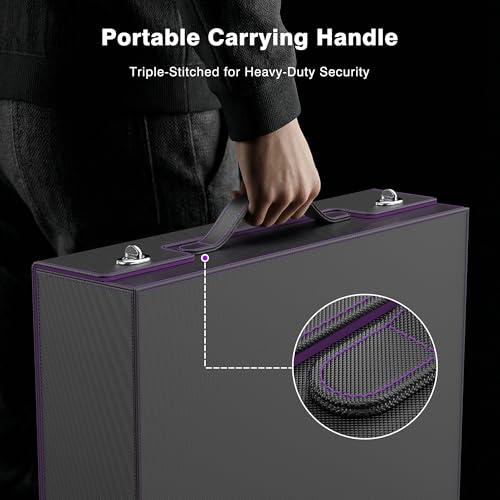 Image of Kabinka Trading Card Storage Box with Handle & Mechanical Latch,5-Row 3900+ Commander MTG Card Case with Sealed Window,Top Loaders Organizer Deck Box for MTG /TCG /PTCG /Sports Cards (Black Purple)