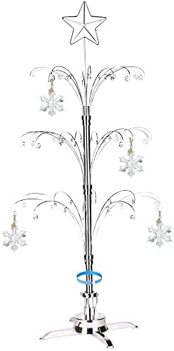 HOHIYA for Swarovski Christmas Ornaments 2023 47 Inch Ornament Display Tree Stand Metal Rotating Holder Hanger Hook Hanging Wire Waterford Lenox Crystal Snowflake Ball Gift Chrome