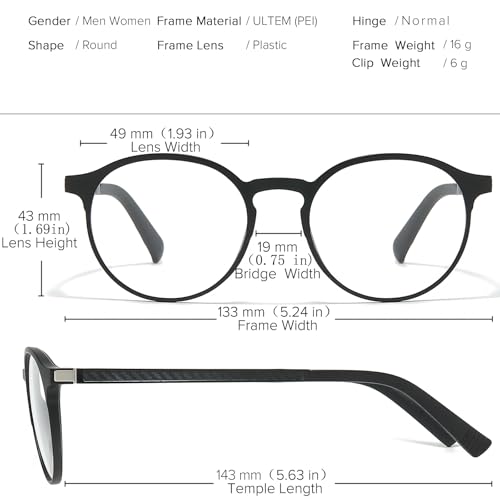 Image of Retro Round Glasses Frame for Men Women With 3 in 1 Polarized Magnetic clip on Sunglasses Eyeglasses Optical Eyewear