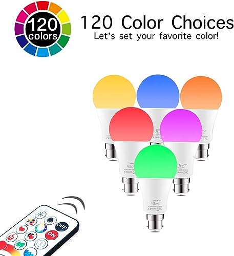 iLC B22 LED Colour Changing Light Bulb with Remote Control RGBW Bayonet - 120 Different Color Choices – RGB Daylight and White Dimmable Coloured – Timing Function - Image 2