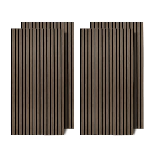 Ollewiellan Akustikpaneele 2.88㎡ 4er Wandpaneele Holz Walnuss und Filz 120x60CM Holzpaneele,Wandverkleidung holz für Studio und Zuhause Innenwanddekoration –Wandpaneele Walnuss