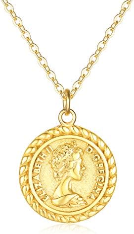 VACRONA Coin Necklace for Women 18k Gold Plated Vintage Coin Round Pendant Necklace Gold Layered Coin Choker Necklace Circle Disk Medal Textured Medallion Protection Dainty Jewelry Gift for Her