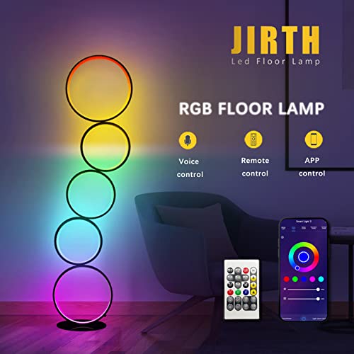 Jirth Rgb Floor Lamp Led Corner Lamp Work With Alexa Voice Control Ring Smart Modern Floor Lamp Rgbic Standing Lamp Ambiance Color Changing Floor Circle Lamp For Living Room Party Gaming (Black) #TOP1
