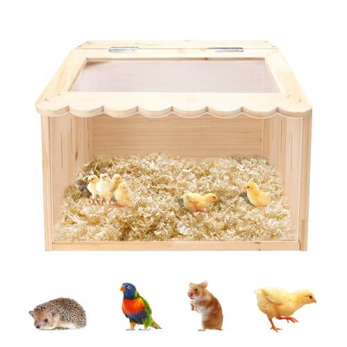 Caja incubadora de pollos, tamaño grande, 15,74' x 11,81' x 11,81', caja incubadora de madera para pollitos, corral para animales con tapa para pollos, para pollitos, hámsters, tortugas, reptiles