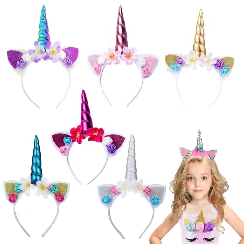 Sunshine smile 6 pièces Serre-Tête Licorne, Serre-Tête Enfants Filles, Accessoires pour Cheveux Décoration de Coiffure pour la Fête d'anniversaire des Enfants Noël Pâques Halloween Cosplay Cover