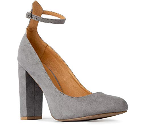 J. Adams Ankle Strap High Heel - Trendy Block Heel Pump - Classic Ankle Buckle Party Shoe - Emery