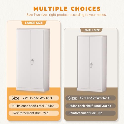 Image of Greenvelly White Metal Cabinet, 72 inch H Steel Lockable Metal Storage Cabinet with 2 Doors and Adjustable Shelves,Tall Tool Organizer for Office,Home, Garage, Gym, School