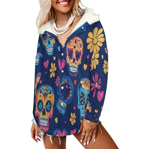 Blouson hiver décontracté femme imprimé crâne mexicain pour sorties en plein air