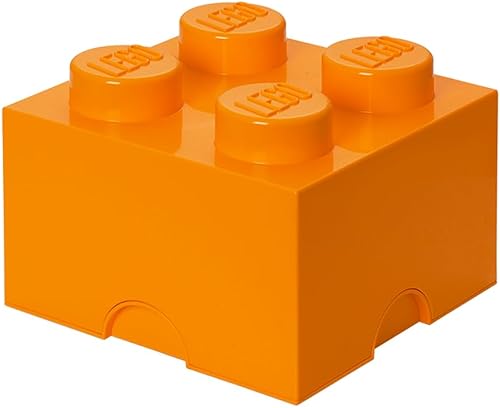 LEGO Ladrillo de Almacenamiento 4 – botones Naranja – Caja de Almacenamiento de Plástico Apilable con Tapa para Niños y Adultos, Organizador de