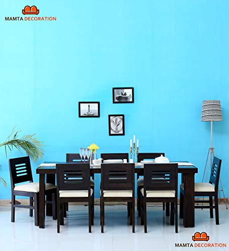 Image of MAMTA DECORATION Solid Sheesham Wood 8 Seater Dining Table Set with 8 Cushions Chairs | Dinning Table Set 8 Seater for Living Room, Hotels & Restaurant | Dining Room Sets for Home | Walnut Finish