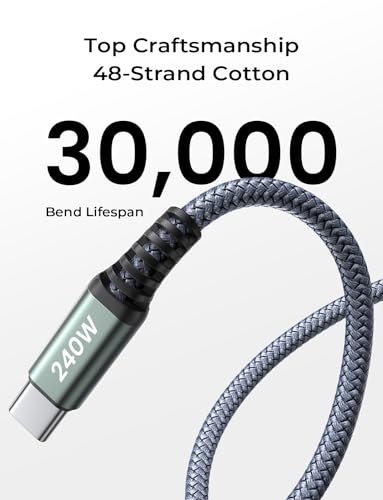 Image of AINOPE 240W High Speed USB C Cable [6.6ft] USBC to USBC Cable, Right Angle C to C Cable Fast Charging Compatible with iPhone 16 Charger Cord, iPad Pro,MacBook Air 2024 M4,Samsung Galaxy S24, Grey