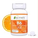 EZ Melts Vitamin B6 - Brain & Heart Health Supplement - Energy Metabolism Support - No Artificial Flavors - Non-GMO & Vegan - Orange Blast - 60 Dissolvable Tablets (30 Servings)