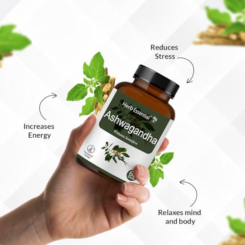 Herb Essential Ashwagandha Tablets, 500mg, 120 Tablets | Extra Energy,Stress Relief | Rich in Antioxidants | Immunity Booster |100% Natural | 60 Tablets(Pack of 2)