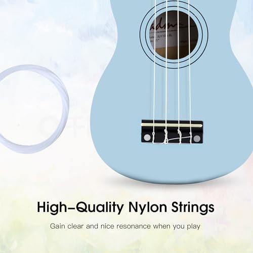Image of ADM Ukulele for Beginners Hawaiian Wood Ukelele Kit for Kids Adult Student Starter Professional Ukalelee Pack Bundle with Free Lessons Gig Bag Strap Nylon String Tuner (Blue, 21 Inch)