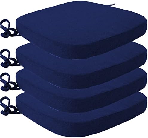 Eiury Kitchen Chair Cushions with Ties - High Density Sponge Seat Cushion and Dining Room Chair Pad 17 X 16.5 Inches Non Slip Rubber Back Seat Cover Machine Washable Set of 4 - Blue