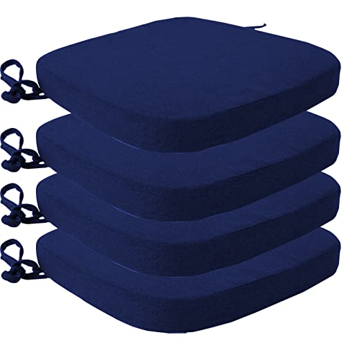 Eiury Kitchen Chair Cushions With Ties - High Density Sponge Seat Cushion And Dining Room Chair Pad 17 X 16.5 Inches Non Slip Rubber Back Seat Cover Machine Washable Set Of 4 - Blue #TOP2
