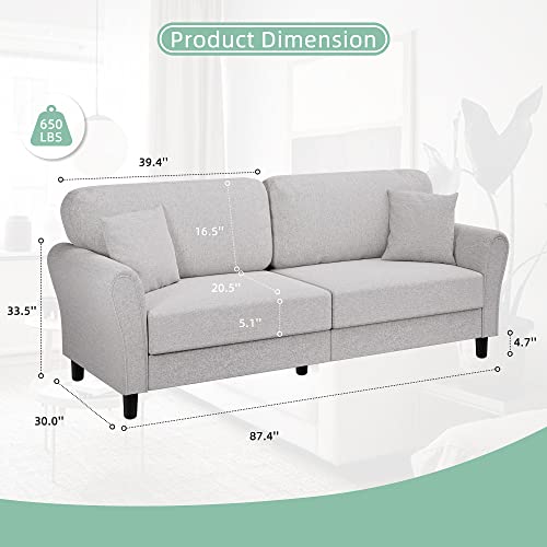 Vongrasig 87.4" Loveseat Sofa, Mid Century Modern Linen Fabric 3-Seater Love Seat Couch With Curved Armrest For Living Room, Bedroom, Apartment And Small Space (Light Grey) #TOP1