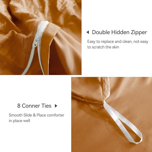 Image of JELLYMONI Seersucker Duvet Cover Set Full, 3pcs Brunt Orange Polyester | In Guest Room & Studio, Single Upgrades Pick, Crinkled Texture, Oeko-Tex Certified, 8 Corner Ties & Hidden Zipper
