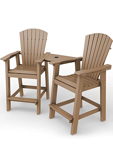 Kingyes Balcony Chair Tall Adirondack Chair Set Of 2 Outdoor Adirondack Barstools With Connecting Tray - Patio Stools Weather Resistant For Deck Balcony Pool Backyard, Brown #TOP1