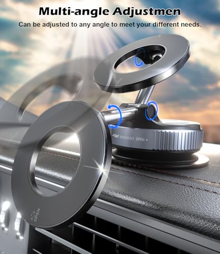 ALAFLY Soporte Móvil Magnético Coche con Ventosa [Rotación de 360° & Plegable], Metal Soporte Móvil Compatible con MagSafe iPhone, para Coche/Parabrisas/Vidrio/Cualquier Superficie Lisa, Negro - imagen 4