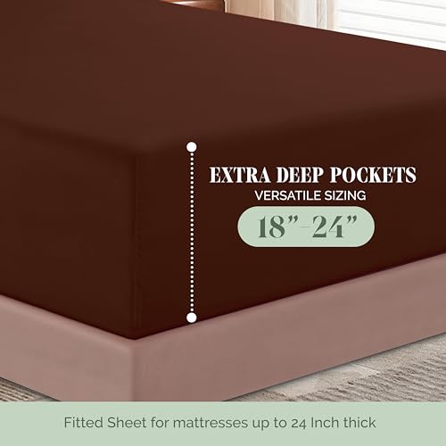 Image of Elegant Comfort Luxurious 1500 Premium Hotel Quality Microfiber 4-Piece Sheet Set, 18-24 Inches Deep - Extra Deep Pocket Sheets - Ultra Soft 4PC Deep Pocket Sheets, Full, Chocolate Brown