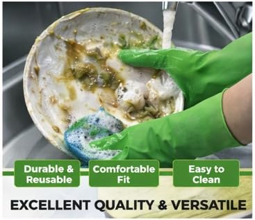 Image of LADWA Pre-mium Household Rubber Hand gloves green Color (10 Pair) for Dishwashing, gardening, kitchen cleaning