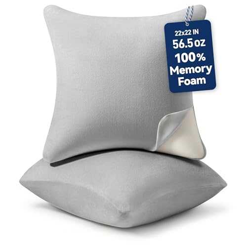 Image of AM AEROMAX 22 x22 Pillow Insert (Pack of 2) Memory Foam Throw Pillow Insert Sham Square for Decorative Cushion Bed Couch Sofa Without Deform After Longtime Use(Grey)