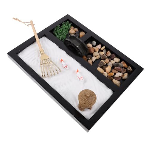 FAVOMOTO Mini Zen Garden Sand Table Ornaments Desktop Sandbox Lid Oasis Sand Art Decor