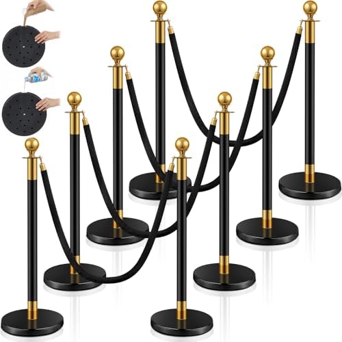 Ferraycle 8 Pcs 2026 Wedding Stanchions and Velvet Ropes Set, Black