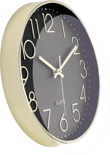 Image of TEKCOOL Plastic Digital Wall Clock 12 inch Silent Quartz Decorative Non-Ticking Classic Clock Battery Operated Round Easy to Read for Room /Home /Kitchen /Bedroom /Office /School- (Gold Black);