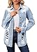 sexycherry Denim Light Blue Jackets for Women Casual Classic Distressed Long Sleeve Botton Down Trucker Jeans Ripped Coat Outwear(Large)