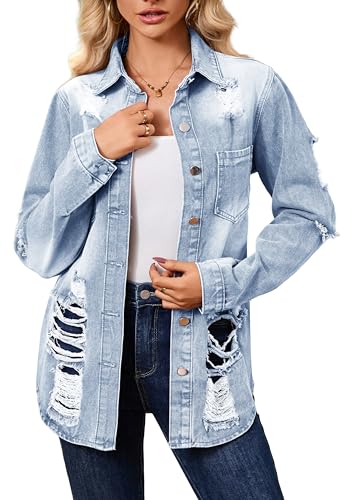 sexycherry Denim Jacket for Women Long Sleeve Classic Trucker Jeans Long Coat Outwear with Pockets4