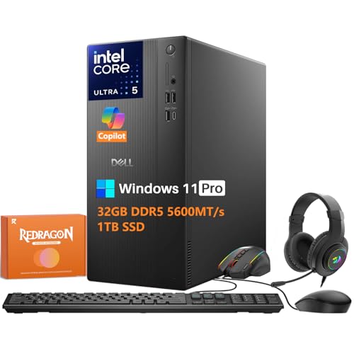 Dell Tower Desktop Computer Ect1250 for Business, Intel Core Ultra 5 225 (Up to 4.9GHz), Intel UHD Graphics, 32GB DDR5 5600MT/s, 1TB SSD, Wi-Fi 6, Windows 11 Pro